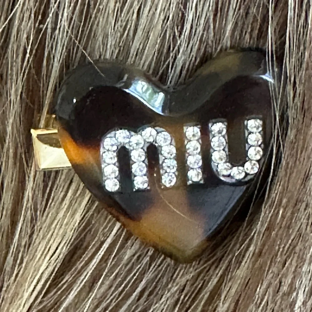 Miu Miu Tortoiseshell Heart Hair Clip with Gold Accents